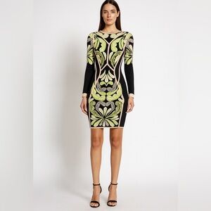 ISSUE‎ New York bodycon long sleeve geometric JACQUARD party dress Y2k sexy smu